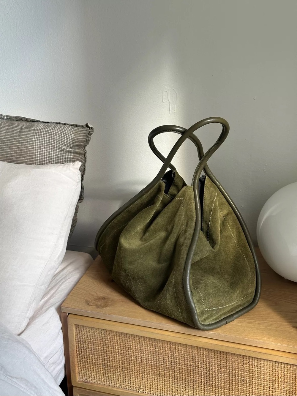 Viral ASOS DESIGN suede tubular tote bag in forest green